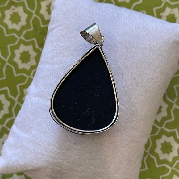 Natural Black Tourmaline Rough Teardrop 925 Silver Plated Pendant – Brand New - Picture 7 of 7